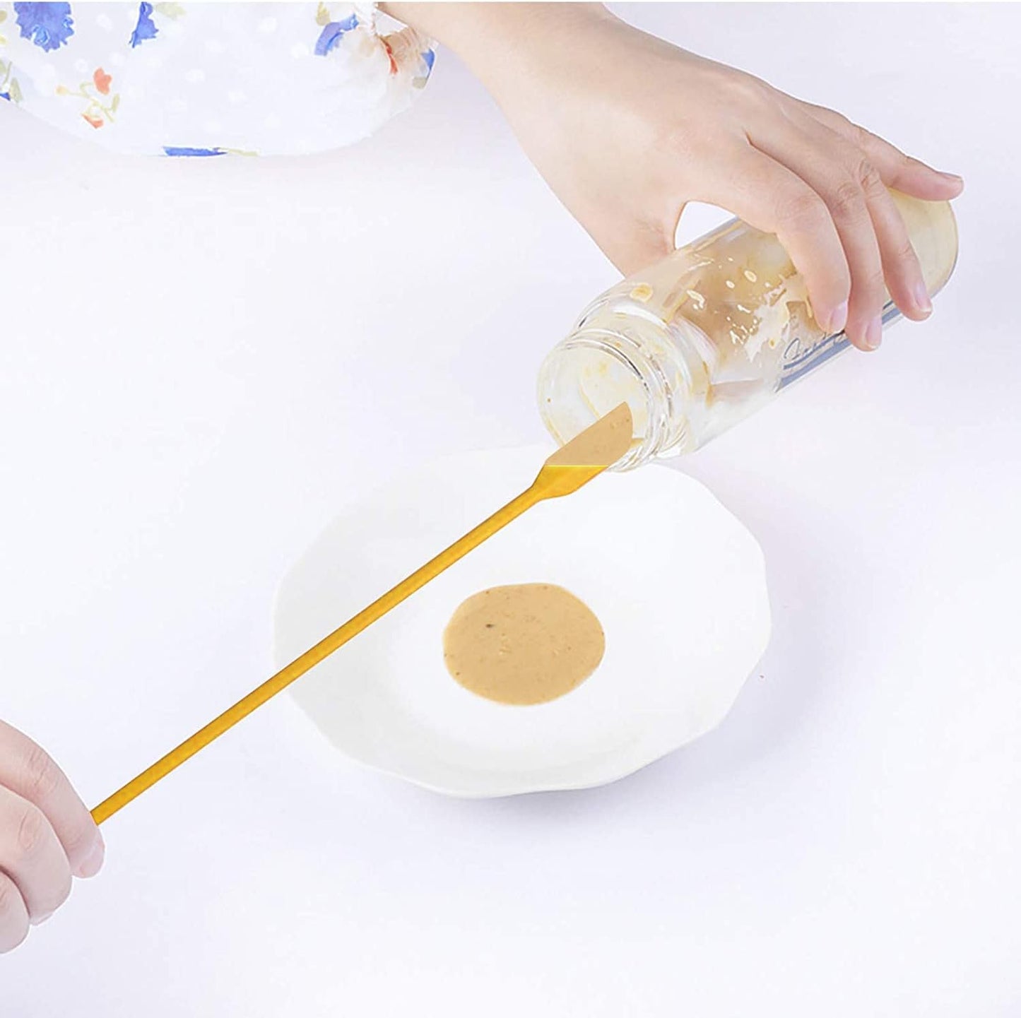 Mini Spatula Silicone Spatula Set - 4pcs Small Makeup Scrapers for Cosmetics, Reusable Beauty Tiny Tools, Thin Jar Scraper, Get the Last of the Makeup Out of the Bottle(Yellow)