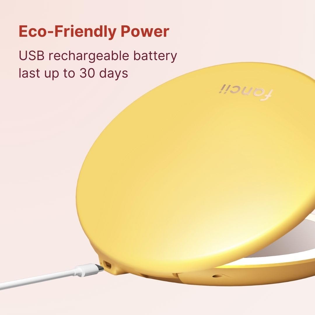 Fancii Taylor Travel Makeup Mirror with LED Light, Rechargeable, 10x /1x Magnifying, Tru-Glow Lighting System, XL Large 5” Wide | Compact Mirror for Purses (Marigold)