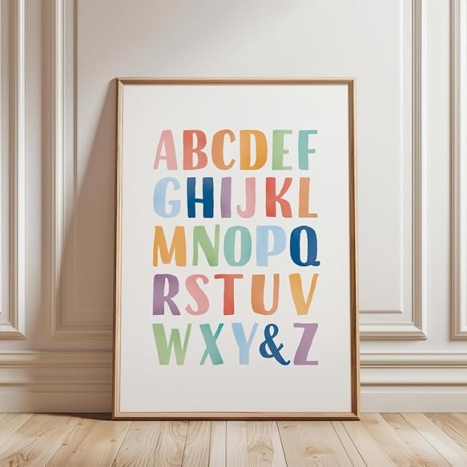 OZCONO Rainbow Alphabet and Numbers Poster for Kids, Educational Wall Art,Classroom Decor, Montessori Teaching, Toddler Learning (Unframed) (16x24)