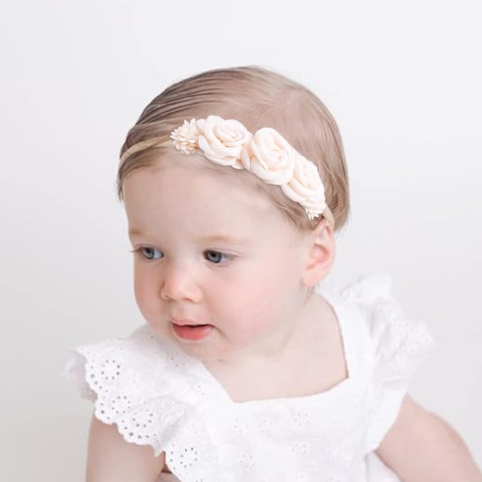 Baby Girl Headbands Nylon Flower Elastic Hairbands 3pcs Hair Accessories Gift for Newborn Infant Toddlers (TU-HDJ-3PCS)