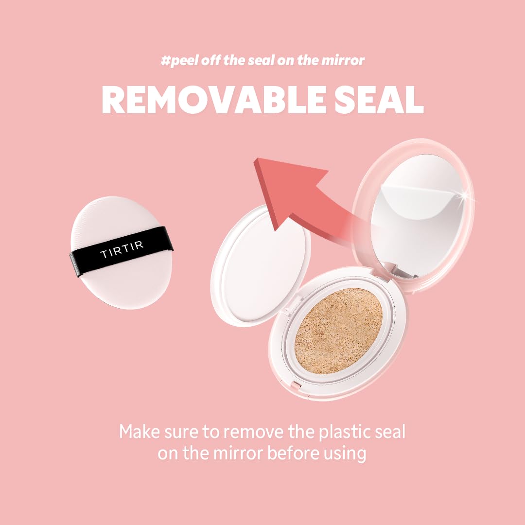TIRTIR Mask Fit All Cover Pink Cushion Foundation | High coverage, Velvety Matte Finish, Lightweight, Flawless, Corrects Redness, Korean Cushion (#33C Hazel, Full Size, 0.63 Fl Oz)