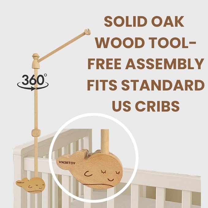 High-Contrast Black & White Fish Montessori Baby Mobile for Crib, Adjustable Wooden Arm Holder, Easy Clip-On Nursery Decor for Visual Stimulation & Gift