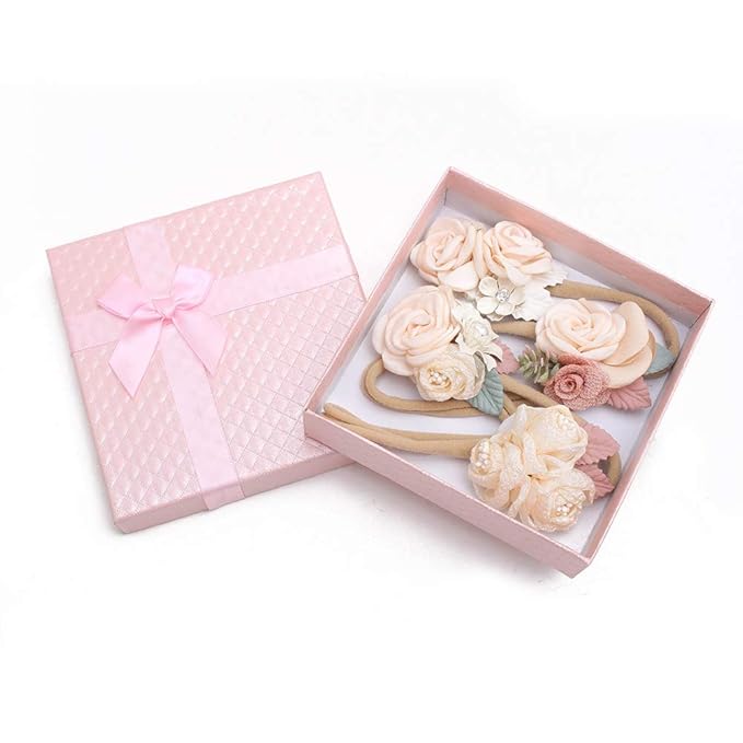 cherrboll 4pcs Baby Girl Headbands Flowers, Super Soft & Stretchy Nylon Floral Hairbands for Newborn Toddler