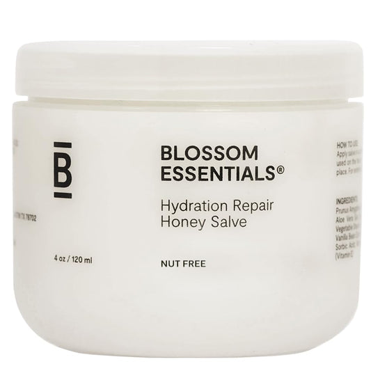 Blossom Essentials Honey Salve - Nut Free - Organic Manuka Honey Hydration Repair - Eczema Relief for Dry, Itchy, Sensitive Skin - Soothing Moisturizer & Balm for Kids, Adults - Made in USA - 4oz