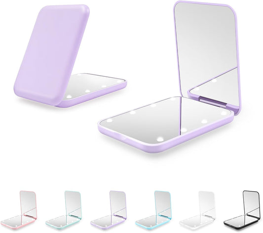 Compact Mirror, 1X/3X Magnification LED Pocket Mirror with Nternal BIattery, Mini Mirror for Purse, Pocket,Travel and Present (Purple)