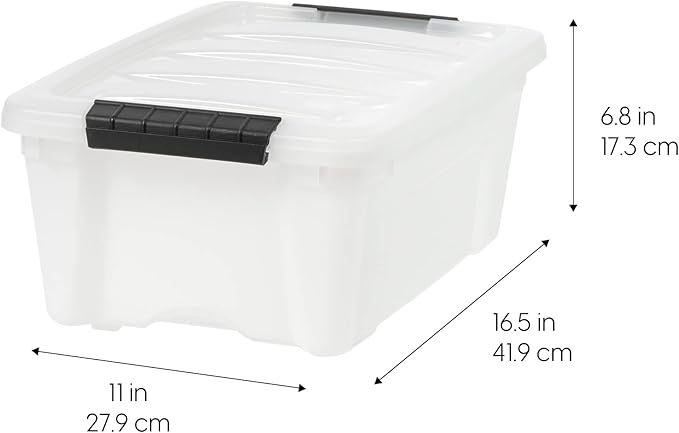 IRIS USA 13 QT Plastic Storage Box with Lid and Latches - 4 Pack - BPA-Free, Discreet Organizing Solution, Durable Nestable Stackable Containers, Secure Pull Handle - Pearl