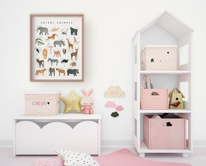 OZCONO Safari Animals Poster, Educational Jungle Chart for Kids, Playful Nursery Wall Decor, Montessori Learning, Homeschool Wildlife (Unframed) (9x11)