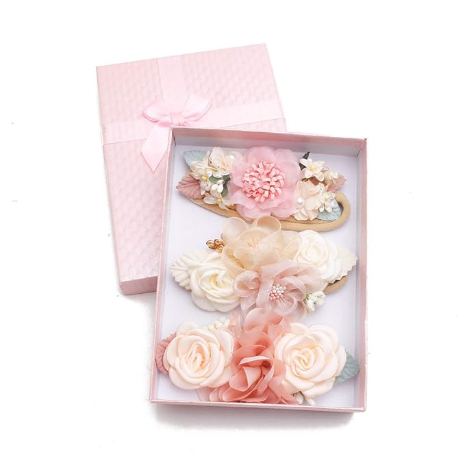 cherrboll 3pcs Baby Girl Headbands Flowers, Super Soft & Stretchy Nylon Floral Hairbands for Newborn Toddler