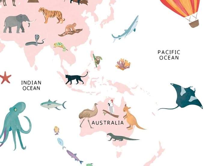 OZCONO World Map Learning Poster, Colorful Animal Chart Kids, Preschool Wall Decor Art, Homeschool Education Guide (Unframed) (11x14)