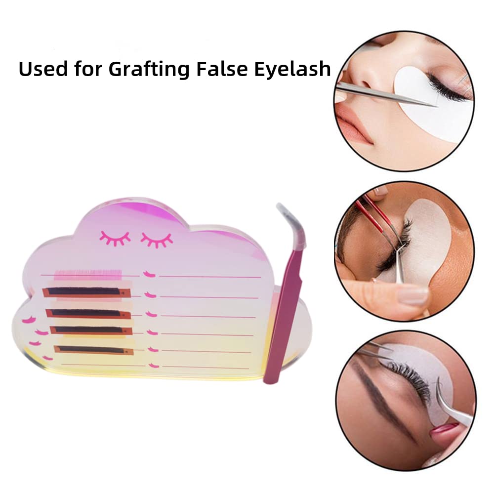 Grafting False Eyelash Acrylic Extension Pallet, Eyelash Extension Tweezers Plate Pad Makeup Palette Individual Training Tools Dazzling (Cloud-shaped C （5.9x3.94in）)