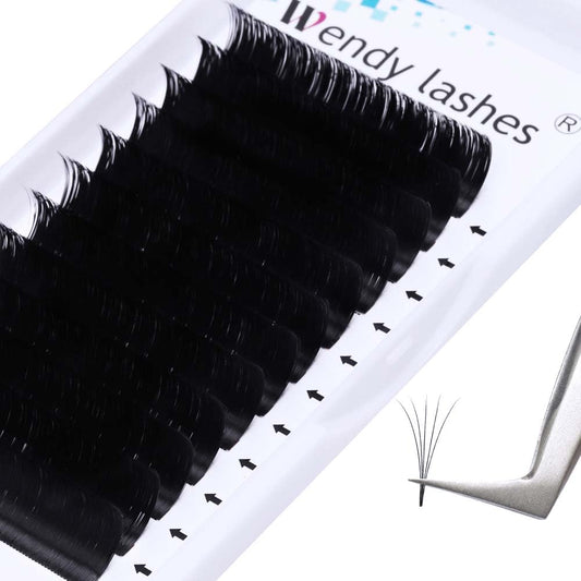 Easy Fan Volume for Lash Artists: Wendy, Handmade Fans for Eyelash Extensions, Self Fanning, Blooming, Black, D Curl, 0.05mm, 11mm, KH126
