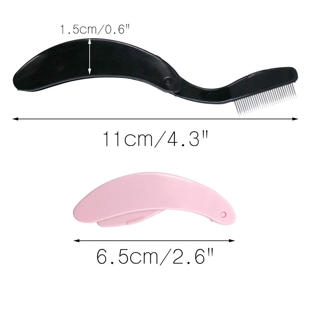 G2PLUS 4PCS Folding Eyelash Comb, Eyebrow Comb Metal Teeth, Eyelash Separator Comb, Eyelash Brush and Comb, Professional Tool for Define Lash & Brow (Pink+Black)