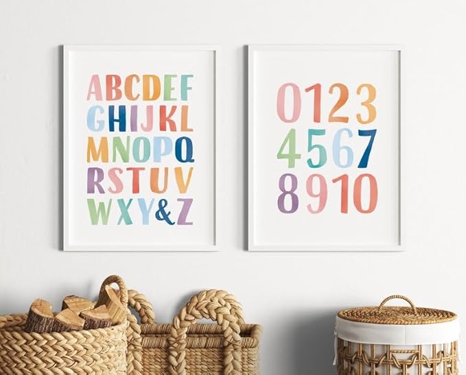 OZCONO Rainbow Alphabet and Numbers Poster for Kids, Educational Wall Art,Classroom Decor, Montessori Teaching, Toddler Learning (Unframed) (16x24)