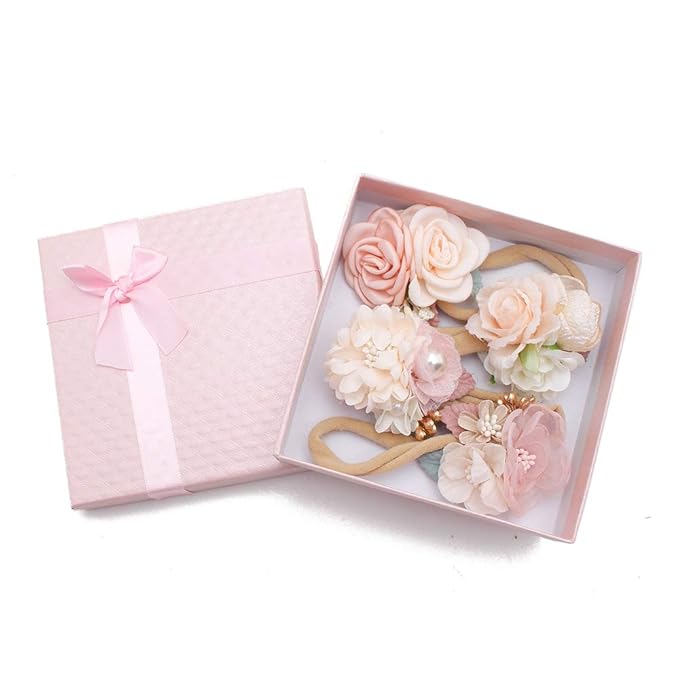 cherrboll 4pcs Baby Girl Headbands Flowers, Super Soft & Stretchy Nylon Floral Hairbands for Newborn Toddler