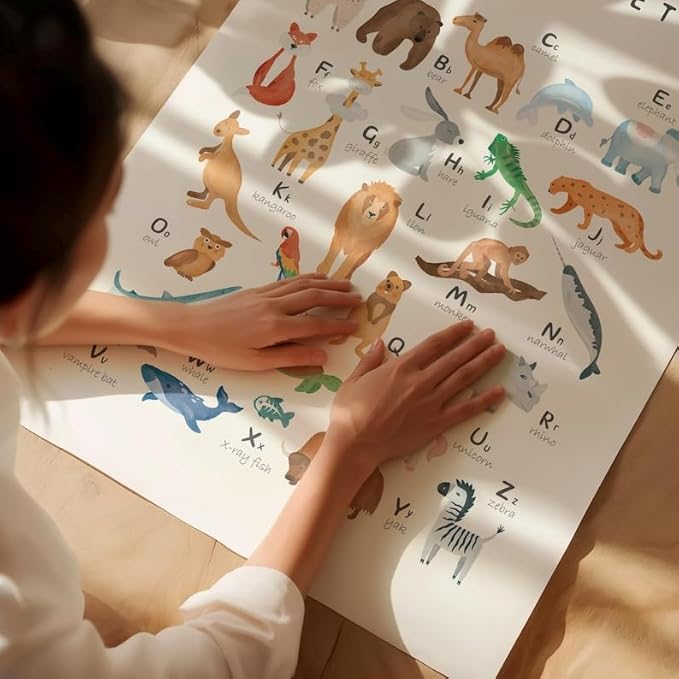 OZCONO Animal Alphabet Learning Poster, Vibrant ABC Wildlife Chart Kids, Playroom Wall Decor Art, Homeschool Education Guide (Unframed) (20x30)