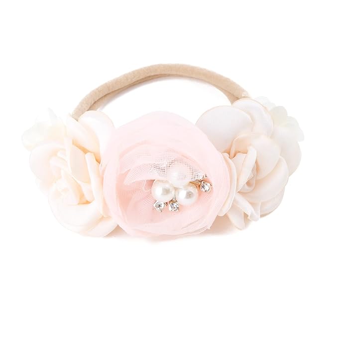 cherrboll 3pcs Baby Girl Headbands Flowers, Super Soft & Stretchy Nylon Floral Hairbands for Newborn Toddler