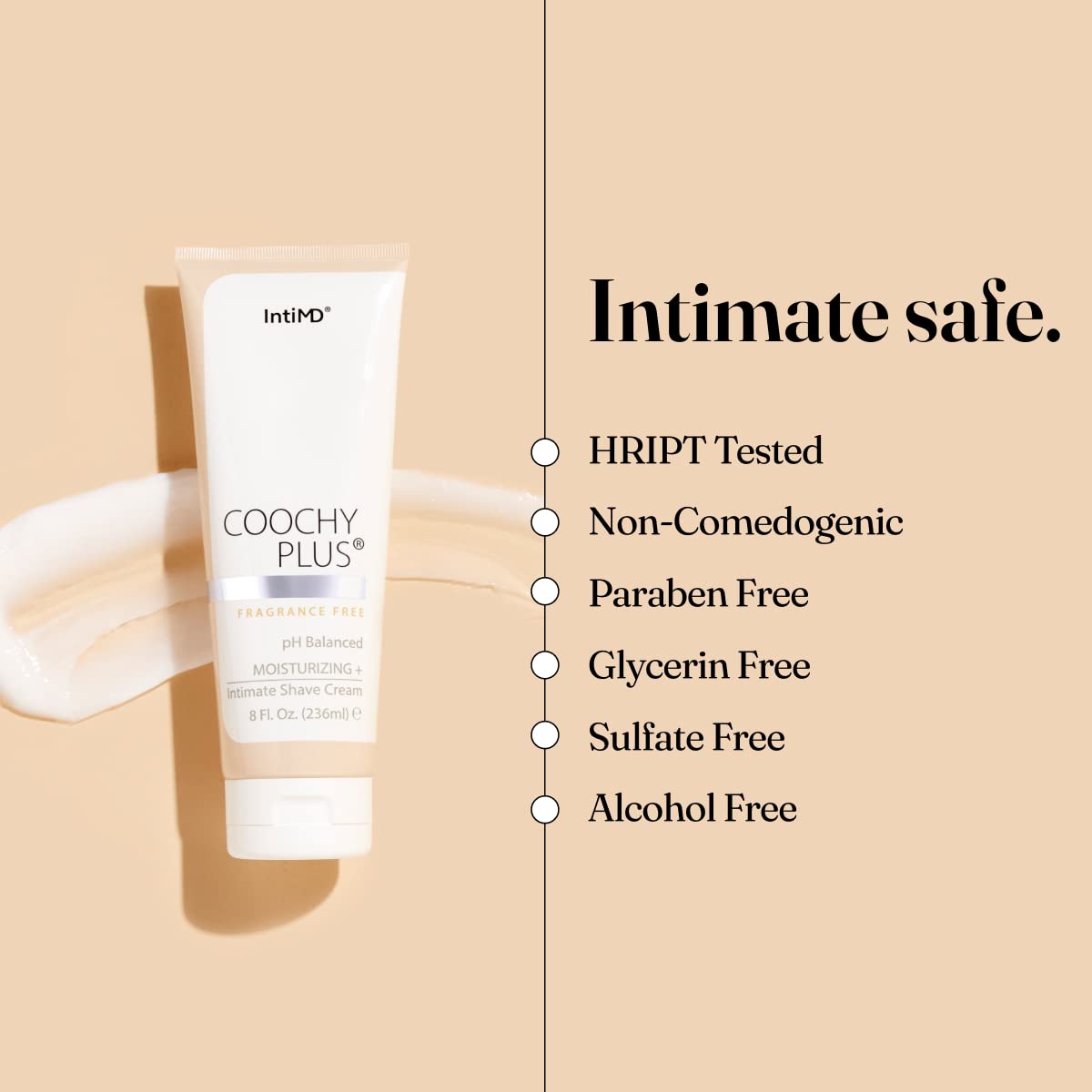 IntiMD Coochy Plus Intimate Shaving Cream Fragrance Free For Pubic, Bikini Line, Armpit and more - Rash-Free, Prevents Razor Burns & Bumps, In-Grown Hair, Itchiness 8oz Tube