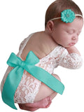 Newborn Girl Photography Outfits, Backless Lace Romper with Flower Headband Photo Props, Baby Girl Photoshoot Outfits