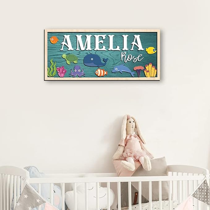 Custom Baby Name Sign, Ocean Nursery Wall Decor, Personalized Wooden Name Plaque for Sea, Themed Room, Unique Gift for Baby Boys or Girls