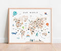 OZCONO Animal World Map Poster, Kids Educational Geography Decor, Safari Animals Nursery Art, Montessori Learning Wall Print (Unframed) (27x40)