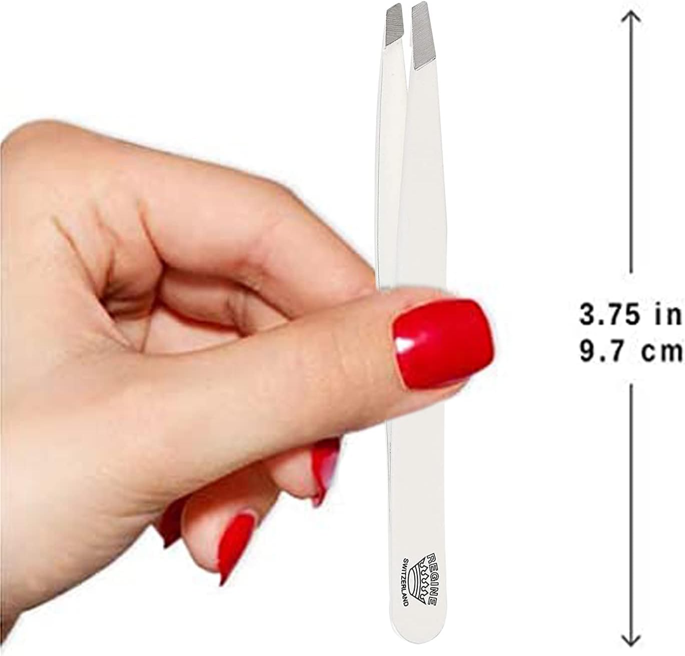 Slant Tweezer - Handmade in Switzerland - Professional Eyebrow & Facial Hair Remover - Etched Interior Grabs Hair from The Root - Perfectly Aligned Tips - Stainless Steel, White