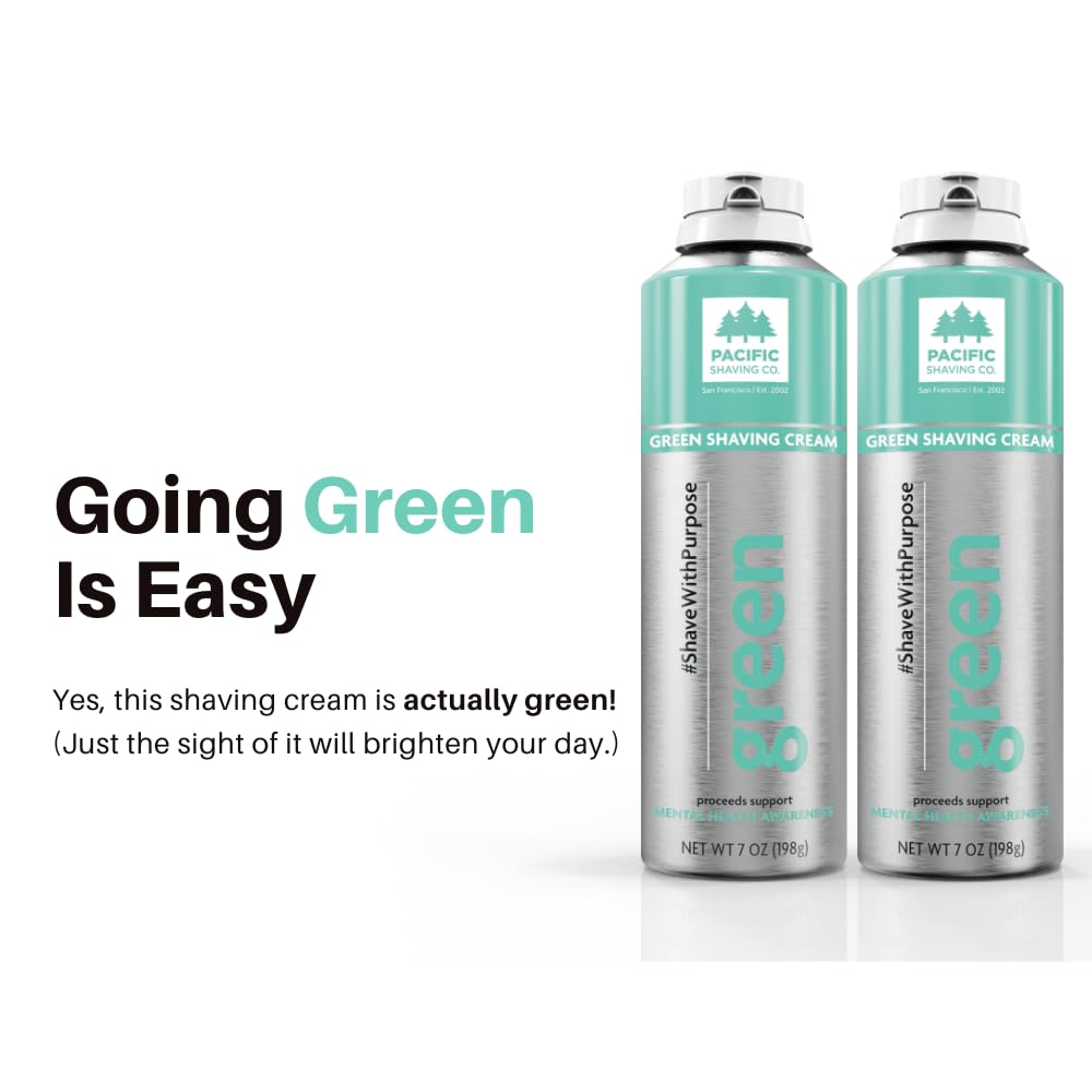 Pacific Shaving Company Green Shaving Cream - Foaming Colorful Shaving Cream - Hydrating, Redness Reducing + Irritation Free Shave Cream (7 Oz)