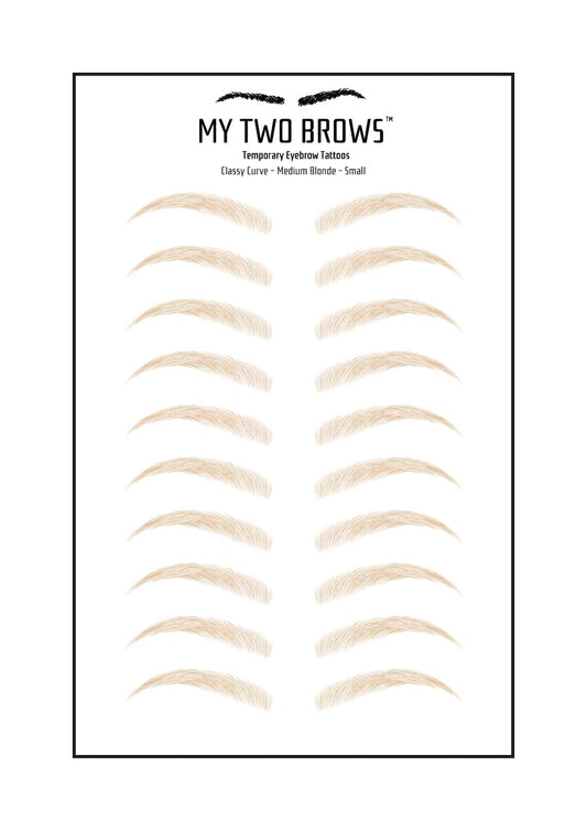 (10 pairs) Medium Blonde Temporary Eyebrow Tattoo - Small Size - Waterproof & Smudgeproof - Classy Curve Style Eyebrow Stickers - Sheet Lasts up to 30 Days - Won't Work on Existing Brows