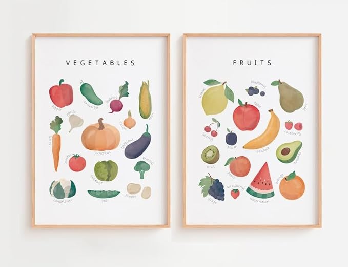 OZCONO Vegetables and Fruits Educational Posters, Harvest Chart Kids, Classroom Decor, Rainbow Nursery Wall Art, Homeschool Education Guide (Unframed) (16x24)