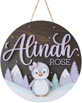 Personalized Name Sign for Nursery, Penguin Sign for Baby Door Decor, Newborn Gifts for Girl, Girls Nursery Wall Bedroom Decorations, Mother's Day Gifts for New Mom Dad Gift