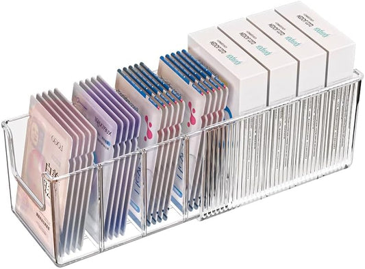 Extendable Acrylic Makeup Organizer with Removable Dividers - Waterproof Bathroom Storage for Sheet Masks/Essences/Cosmetics, Clear Visible Design, Space-Saving Vanity Organizer