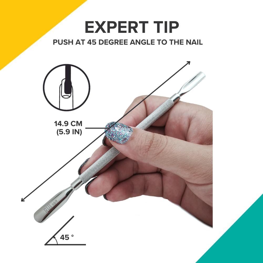 Rui Smiths Pro Cuticle Pusher with 2 Ends - Stainless Steel Manicure Tool - Style 107