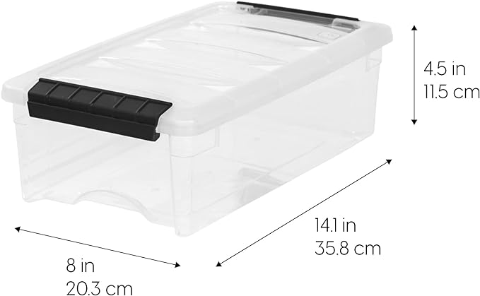 IRIS USA 6 Qt Stackable Plastic Storage Bins with Lids, 10 Pack - BPA-Free, Made in USA - See-Through Organizing Solution, Latches, Durable Nestable Containers, Secure Pull Handle - Clear