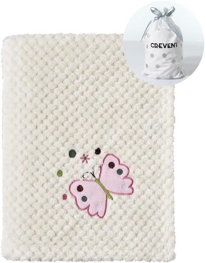 CREVENT 30''X40'' Cute Cozy Fluffy Warm Baby Blanket for Girls Infants Toddlers' Bedding Crib Cot Stroller, Baby Shower Birthday Newborn's Gift Ivory- Butterfly