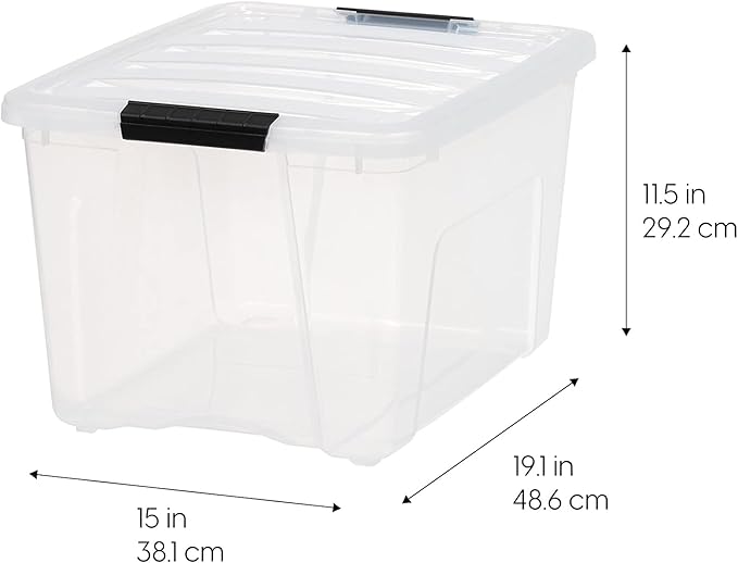 IRIS USA 40 QT Plastic Storage Box with Lid and Latches - 6 Pack - BPA-Free, See-Through Organizing Solution, Durable Nestable Stackable Containers, Secure Pull Handle - Clear