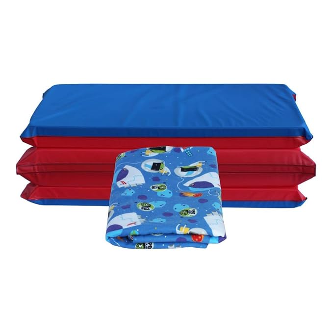 KinderMat 1.5" Thick + PBS Kids Kinderbundle - Washable Cover, Special Edition - Space Explorer - Regular, Sheet is 47" x 22", Value Bundle Great for Daycare & Family Households