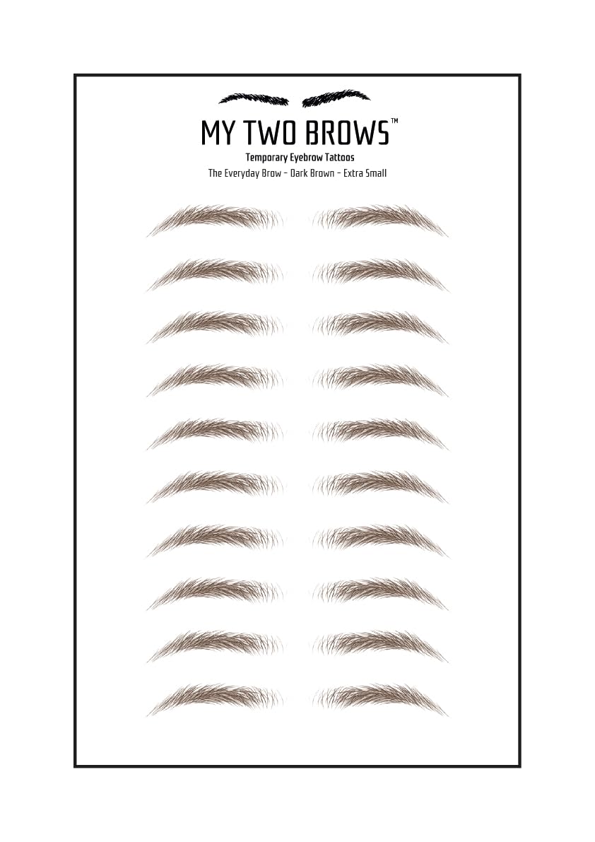(10 pairs) Dark Brown Temporary Eyebrow Tattoo - Extra Small Size - Waterproof & Smudgeproof - Everyday Brow Style Eyebrow Stickers - Sheet Lasts up to 30 Days - Won't Work on Existing Brows