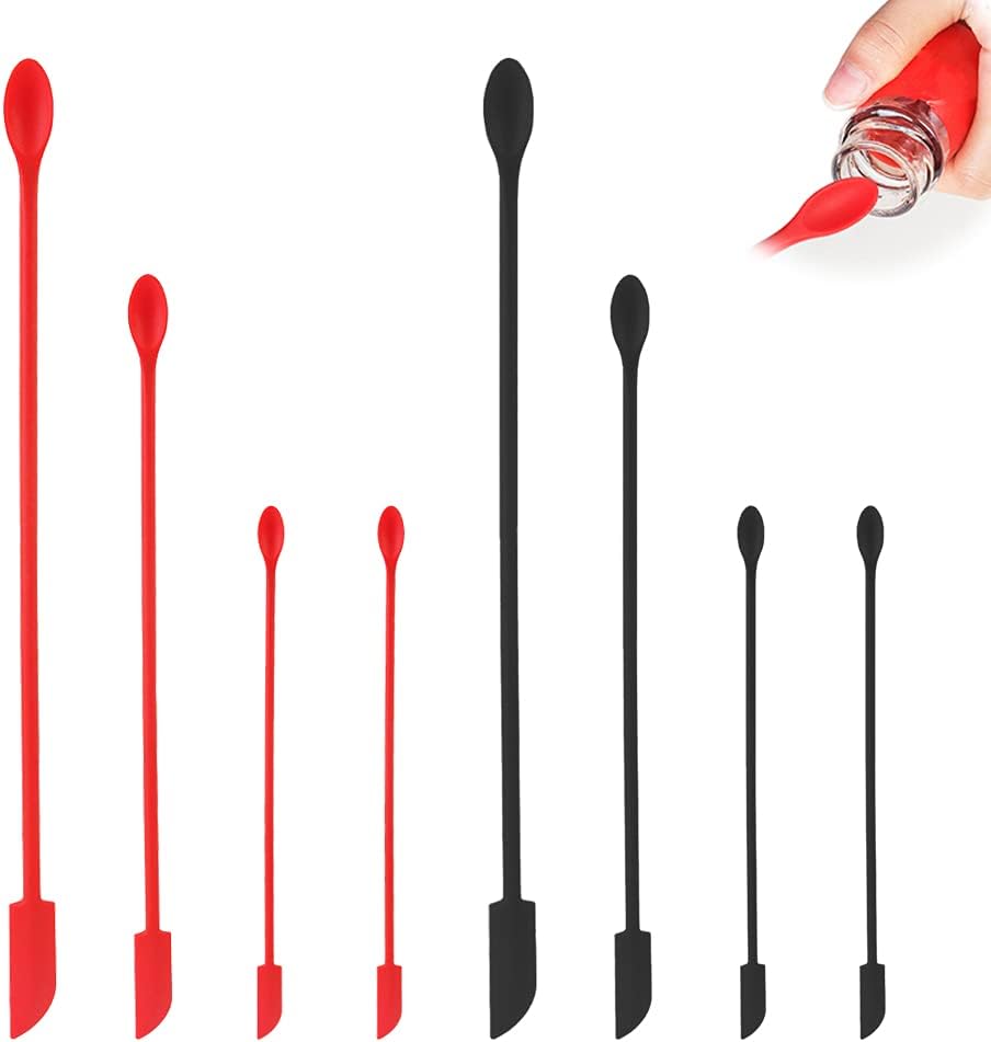 8 Pcs Mini Spatulas Makeup Scraper, Silicone mini spatula for cosmetics, Reusable Small Thin Jar Scraper for Getting Lotion out, Bottle Scraper for Kitchen Food Beauty Make up, Red Black
