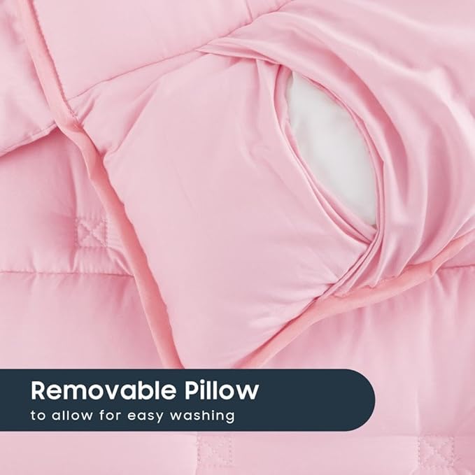 Wake In Cloud - Toddler Nap Mat with Pillow and Blanket, for Kids Boys Girls in Kindergarten Daycare Preschool Pre K, Roll Up Sleeping Bag, Solid Color, Pink, Standard