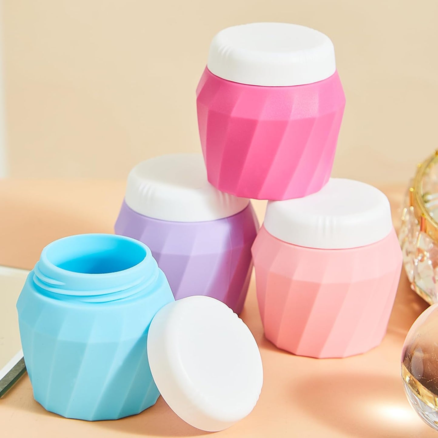 Travel Containers for Toiletries, Premium Silicone Cosmetic Cream Jars, TSA Approved Leak-Proof Refillable Travel Size Toiletries with Clear Bag for Cosmetic Face Body Cream (Vibrant, 1.7OZ)