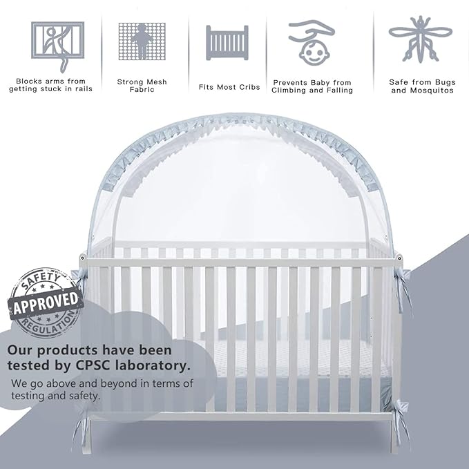 Crib Tent, Crib Net to Keep Baby in, Breathable Pop Up Crib Tent Canopy Keep Baby from Climbing Out (55.2" L x 27.6" W x 51.6" H)