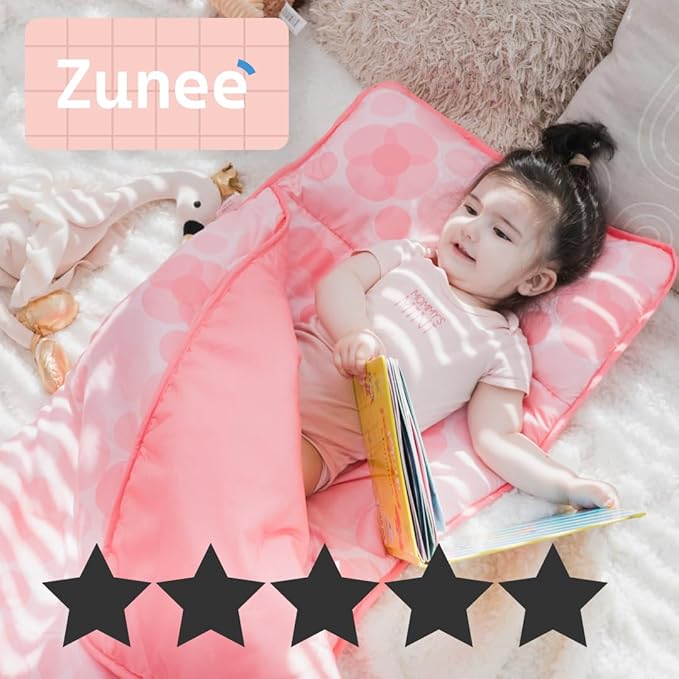 Toddler Nap Mat with Removable Pillow and Blanket (21" x 48") - Soft Sleep Mats for Kids, Daycare, Preschool, Travel - Machine Washable Roll Up Sleeping Bag - Nap Mat by Zunee