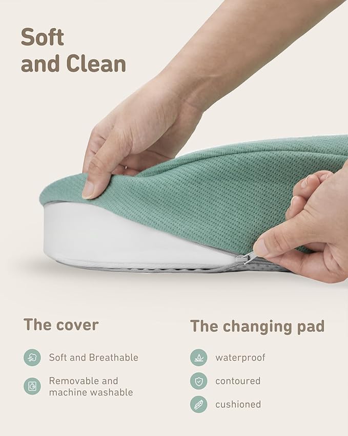 Blissful Diary Baby Changing Pad with Waterproof Lining Foam, Includes a Soft & Washable Cover, Contoured Changing Table Pads for Dresser Top with Non-Slip Bottom, 32”×16” (Green, Avocado)