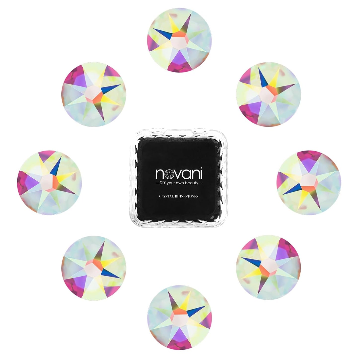 Novani 500pcs Crystal AB Rhinestones Flat Back Round Rhinestone Style 2088 Sparkly Crystal Gemstones for Nail Art and Crafting,SS8(2.3-2.5mm