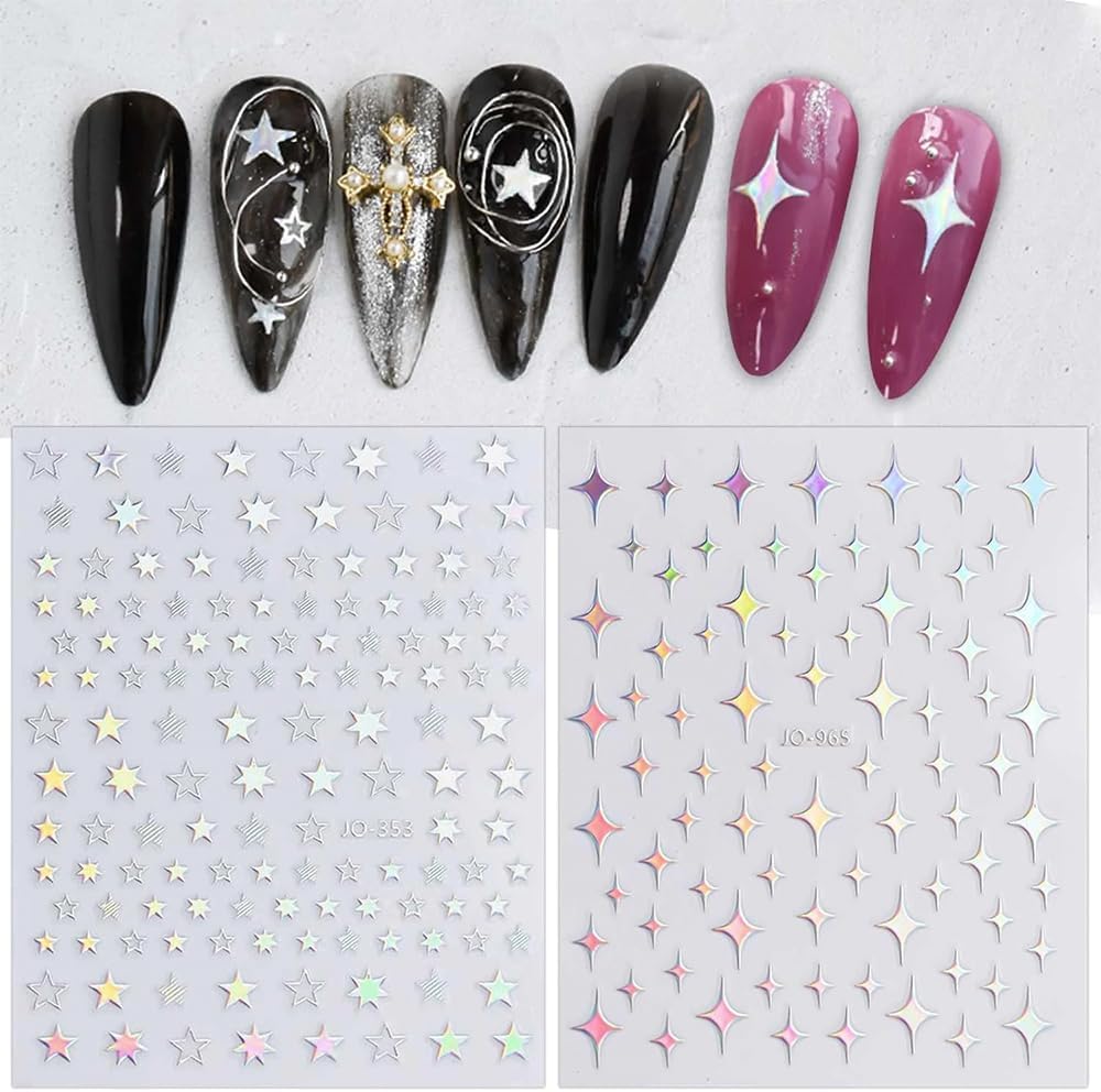 10 Sheets Aurora Nail Art Stickers 3D Pegatinas Uñas Holographic Laser Heart Star Moon Flame Nail Decals Self Adhesive Nail Stickers Nail Supplies DIY Nail Design Nail Art Decoration