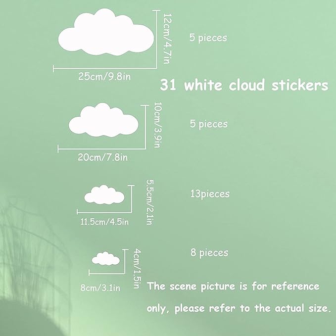 Big Clouds Wall Decals Removable DIY Large Vinyl Sticker Self Adhesive Wallpaper for Living Room Nursery Children Baby Kids Boys Girls Bedroom Decor Home Art Mural Dec