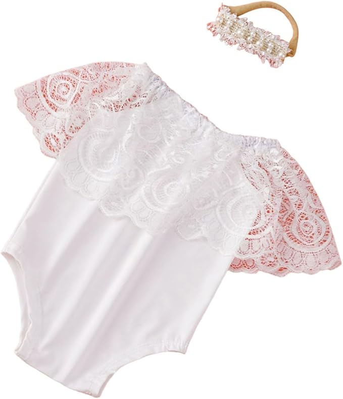 1 Set Newborns Photography Props Baby Girls Romper With Matching Headband Hairband Outfits For Photoshoots Photography Studio Props