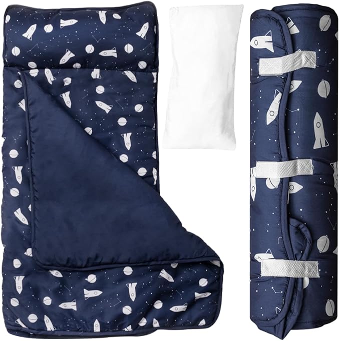 Toddler Nap Mat with Removable Pillow and Blanket (21" x 48") - Soft Sleep Mats for Kids, Daycare, Preschool, Travel - Machine Washable Roll Up Sleeping Bag - Nap Mat by Zunee