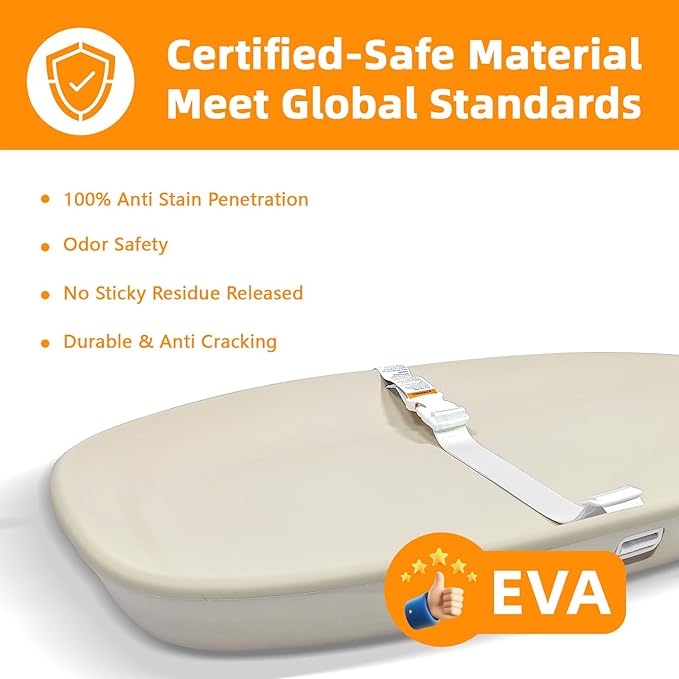 Wipe-Clean Baby Changing Pad for Dresser Oat, Wipeable and Waterproof with Safety Belt and Non-Slip, Comfortable Soft Nursery EVA Foam Baby Changing Table Pad