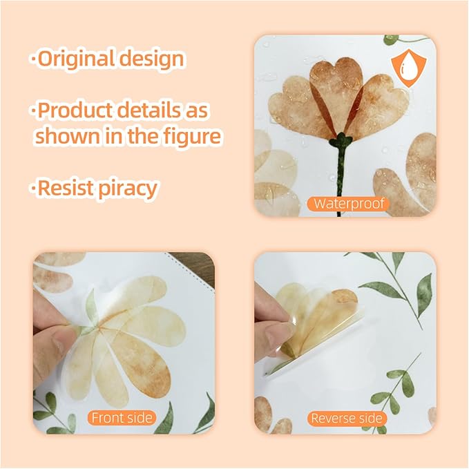 Boho Flower Wall Decals, Daisy Wildflower Wall Stickers Leaf Floral Decor for Girls Bedroom Baby Nursery Kids Room Decor