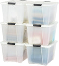 IRIS USA 54 Qt Stackable Plastic Storage Bins with Lids, 6 Pack - BPA-Free, Made in USA - Discreet Organizing Solution, Latches, Durable Nestable Containers, Secure Pull Handle - Pearl